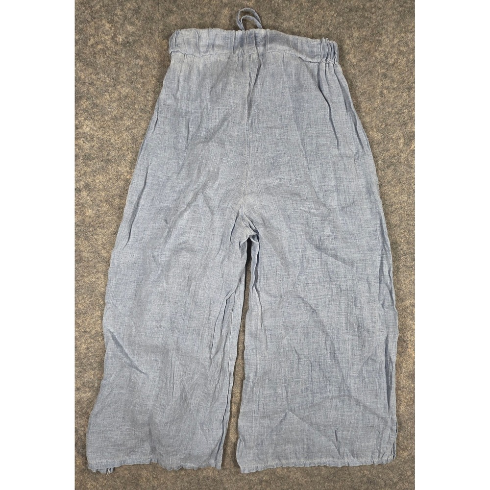 Tempo Paris 100% Linen Wide Leg Pants Blue Made in Italy Art 1502E Medium - Picture 9 of 10